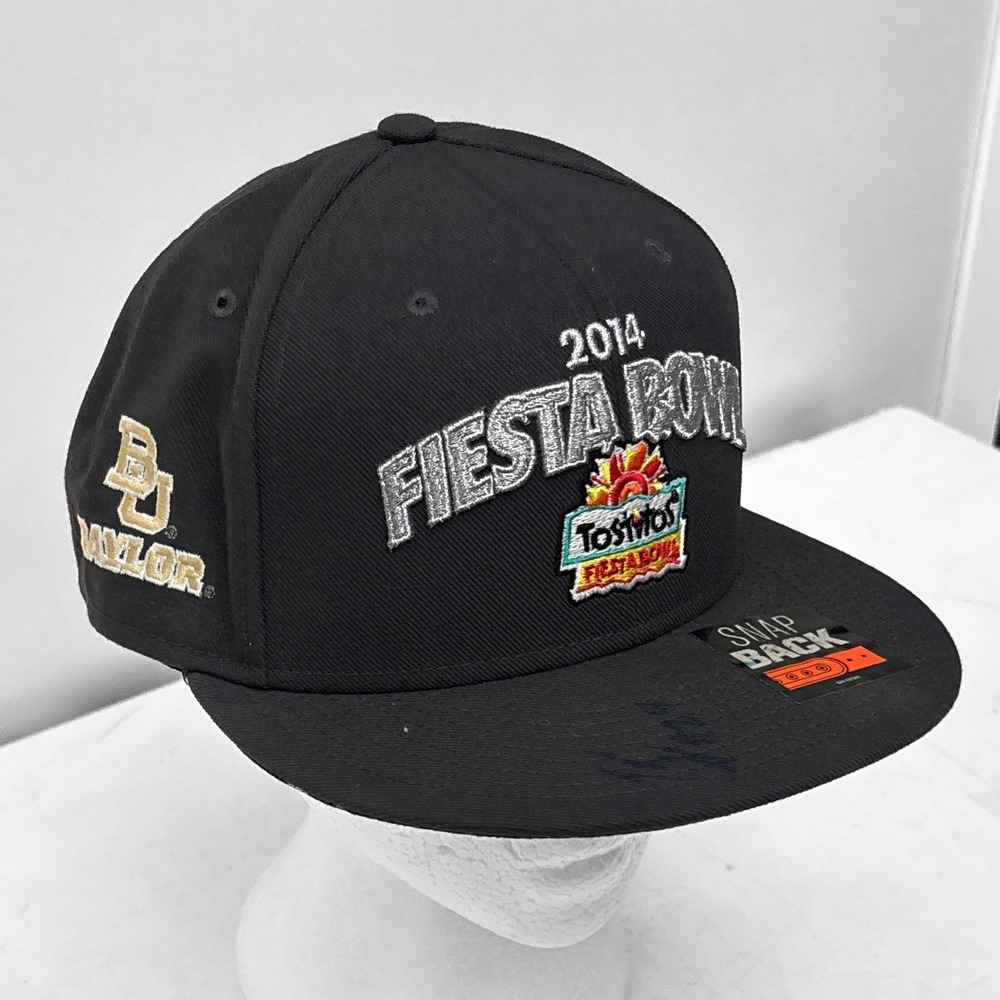 Nike True 2014 Fiesta Bowl Baylor Bears Snapback Hat Black Flat Brim Cap Signed